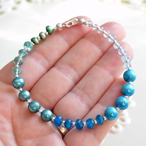 Azure color Blue Topaz, Apatite, Aquamarine Bracelet